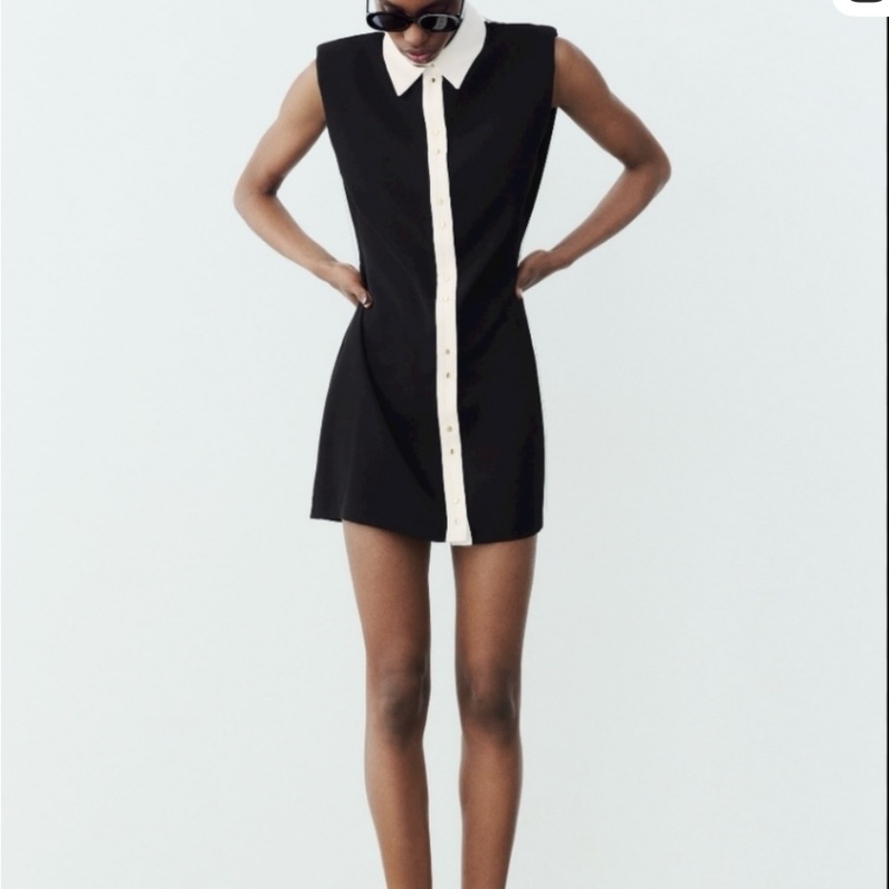 Zara Black Mini Dress with White Collar